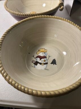 St. Nicholas Square Rope-Trimmed Ceramic Bowls in Cream and Red-Brown set of 5
